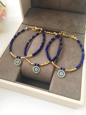 Evil Eye Charm Bracelet, Blue Seed Beads Bracelet - Evileyefavor