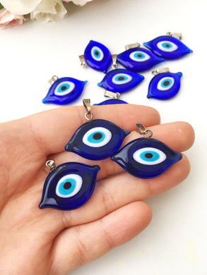 Evil eye beads, blue evil eye charm, oval evil eye beads, murano glass beads - Evileyefavor