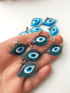 Evil eye beads, blue evil eye charm, oval evil eye beads, murano glass beads - Evileyefavor