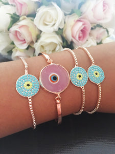 Pink Murano Bracelet, Evil Eye Bracelet, Greek Jewelry - Evileyefavor