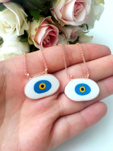 Blue evil eye necklace, enamel evil eye necklace, white evil eye pendant, evil eye charm - Evileyefavor