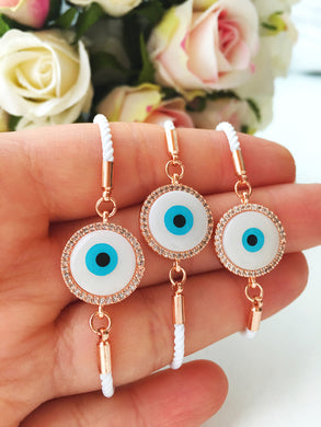 White Evil Eye Bracelet, Mother of Pearl Bracelet, White String Bracelet - Evileyefavor