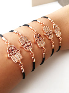 Hamsa Charm Bracelet, Black String Bracelet - Evileyefavor