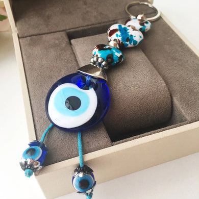 Evil eye key chain, ceramic heart charm keychain, evil eye key ring - Evileyefavor