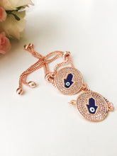 Blue Hamsa Evil Eye Bracelet, Adjustable Rose Gold Bracelet - Evileyefavor