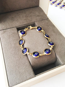 Gold Chain Bracelet, Blue Glass Evil Eye Bracelet - Evileyefavor