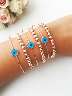 Evil Eye Bangle Bracelet, Adjustable Beaded Bracelet - Evileyefavor