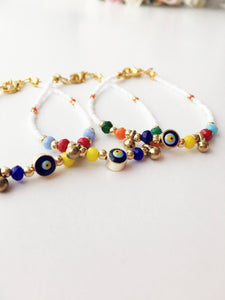 White Seed Beads Bracelet, Evil Eye Charm Bracelet - Evileyefavor
