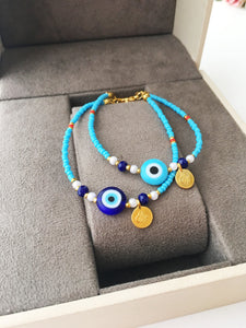 Blue Evil Eye Bracelet, Seed Beads Bracelet, Greek Jewelry - Evileyefavor