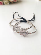 Hamsa Hand Bracelet, Adjustable Lucky Bracelet, Rose Gold Silver - Evileyefavor