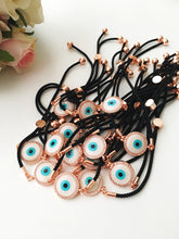 Round Evil Eye Bracelet, Black String Bracelet, Mother of Pearl charm - Evileyefavor