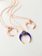 Double horn necklace, evil eye necklace, crescent moon necklace, evil eye horn necklace - Evileyefavor