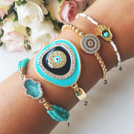 Greek Evil Eye Bracelet, Turquoise Bead Bracelet, Adjustable Gold Bracelet - Evileyefavor