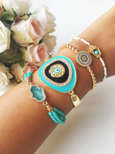 Greek Evil Eye Bracelet, Turquoise Bead Bracelet, Adjustable Gold Bracelet - Evileyefavor