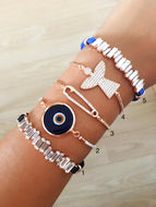 Evil Eye Bracelet, Baguette Leather Bracelet, Rose Gold Bracelet - Evileyefavor