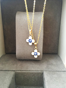 Four leaf clover necklace, evil eye necklace, white evil eye charm necklace - Evileyefavor