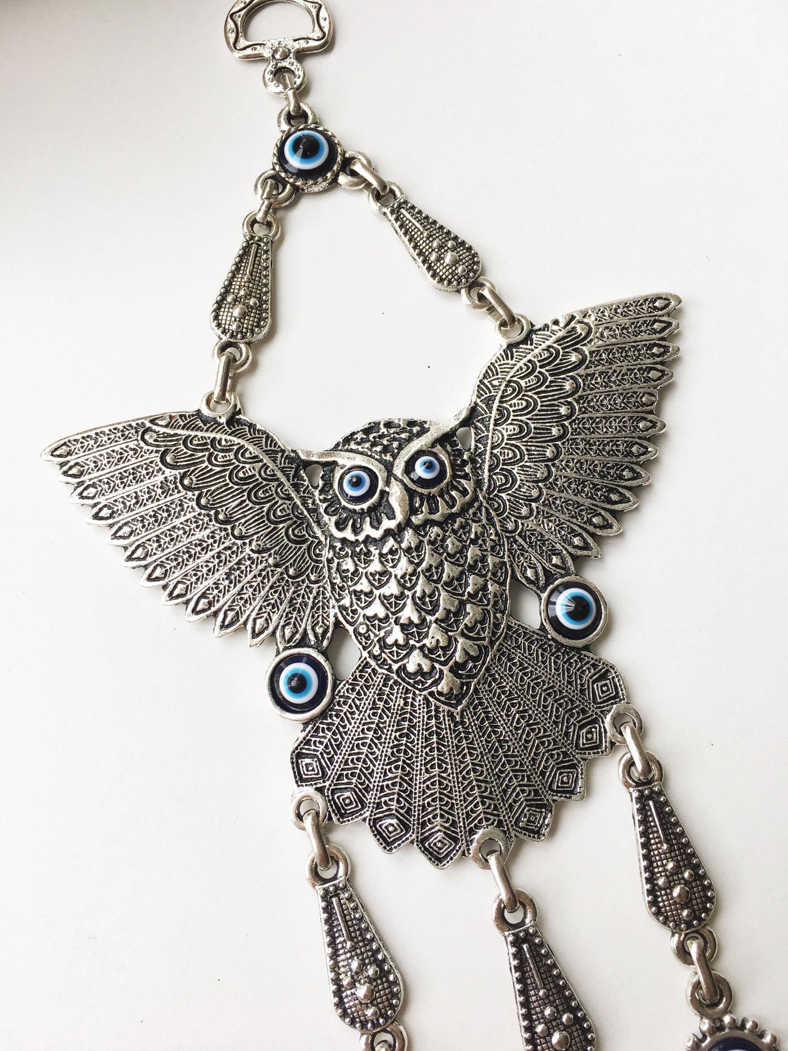 Evileyefavor Lucky Owl Keychain with Evil Eye Protection Blue