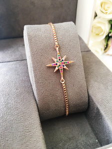 Rose Gold Star Bracelet, Rainbow Zircon Bracelet - Evileyefavor