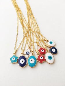 Evil eye necklace, evil eye charm necklace, clover charm necklace, evil eye jewelry - Evileyefavor