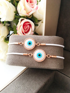 White Evil Eye Bracelet, Mother of Pearl Bracelet, White String Bracelet - Evileyefavor