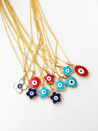 Evil eye necklace, evil eye charm necklace, clover charm necklace, heart evil eye jewelry - Evileyefavor