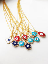 Evil eye necklace, evil eye charm necklace, clover charm necklace, heart evil eye jewelry - Evileyefavor