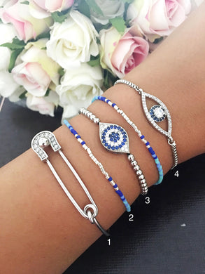 Evil Eye Bracelet, Silver Bracelet Set, Bangle Bracelet - Evileyefavor