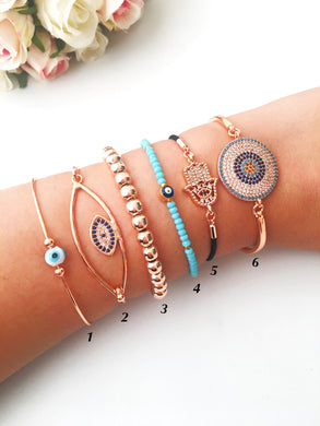 Evil Eye Bracelet Set, Rose Gold Bracelet, Bangle Bracelet - Evileyefavor