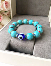 Glass Turquoise Bead Bracelet, Blue Evil Eye Bracelet, Stretch Bracelet - Evileyefavor