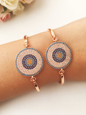 Elegant Zircon Evil Eye Bracelet, Rose Gold Bracelet - Evileyefavor