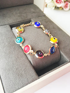 Gold Link Chain Bracelet, Rainbow Evil Eye Bracelet - Evileyefavor