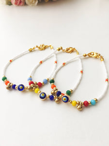White Seed Beads Bracelet, Evil Eye Charm Bracelet - Evileyefavor