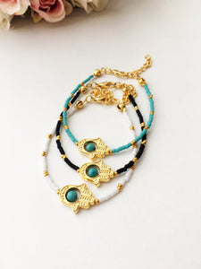 Gold Hamsa Hand Bracelet, Seed Beads Bracelet - Evileyefavor