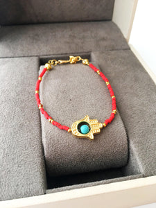 Gold Hamsa Hand Bracelet, Seed Beads Bracelet - Evileyefavor