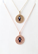 Hamsa necklace, blue evil eye necklace, gold plate disc necklace, rose gold necklace - Evileyefavor