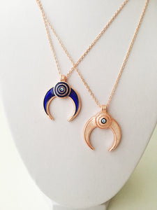 Double horn necklace, evil eye necklace, crescent moon necklace, evil eye horn necklace - Evileyefavor
