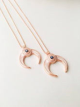 Double horn necklace, evil eye necklace, crescent moon necklace, evil eye horn necklace - Evileyefavor
