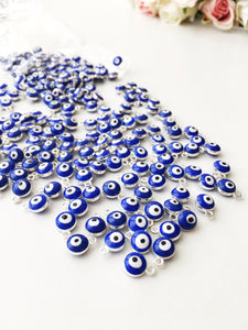 Blue evil eye charm 10 pcs, silver evil eye charm, evil eye necklace charm - Evileyefavor
