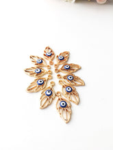 Evil eye charms 2pcs, gold plated leaf shape evil eye pendant, turkish evil eye charms, feather evil eye bead, necklace charm, mal de ojo - Evileyefavor