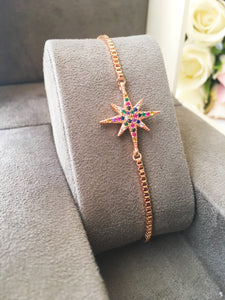 Rose Gold Star Bracelet, Rainbow Zircon Bracelet - Evileyefavor