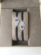 Silver Hamsa Evil Eye Bracelet, Black Macrame Bracelet - Evileyefavor
