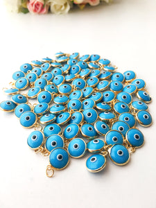 Gold evil eye charm, blue evil eye beads, glass evil eye charms, turkish evil eye, evil eye necklace charm, diy jewelry bead, nazar boncuk - Evileyefavor