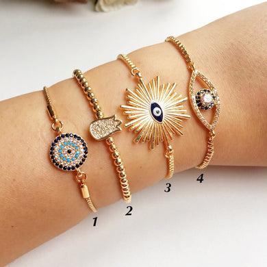 Gold Evil Eye Bracelet, Adjustable Greek Jewelry - Evileyefavor