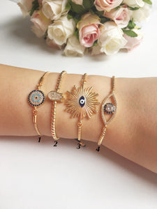 Gold Evil Eye Bracelet, Adjustable Greek Jewelry - Evileyefavor