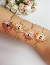 Adjustable Sunny Evil Eye Charm Bracelet, Rose Gold Jewelry - Evileyefavor