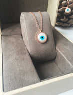 Evil eye necklace, mother of pearl charm necklace, rose gold clover necklace - Evileyefavor
