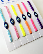 Evil Eye Macrame Bracelet, White Black Evil Eye Charm, Choose String Color - Evileyefavor