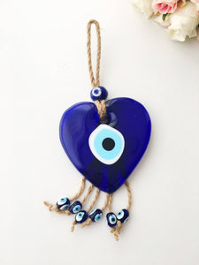 Blue Glass Evil Eye Heart Wall Hanging - Evileyefavor