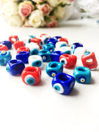 Evil eye charm 3 pcs, evil eye beads, murano glass evil eye beads, glass evil eye pendants, lamp work turkish evil eye beads, cubic eye bead - Evileyefavor