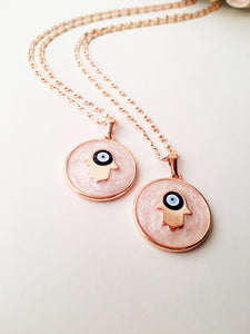 Evil eye necklace, rose gold plate necklace, hamsa charm necklace, elephant necklace - Evileyefavor